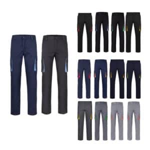 VL FIDES. Pantalon stretch bicolore, multipoches (240g/m²), en coton (46%), EME (38%) et polyester (16%)