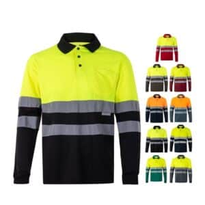 VL VULCAN LARGE. Polo bicolore (160g/m²) à manches longues, en polyester (100%)