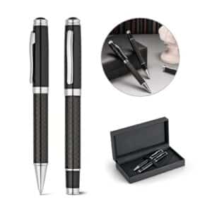 CHESS. Kit roller et stylo à bille en métal et fibre de carbone avec mécanisme twist