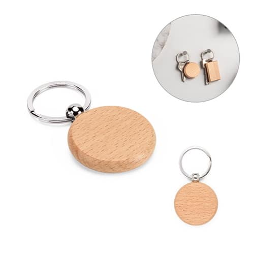 STEWIE ROUND. Porte-clés rond en bois de hêtre