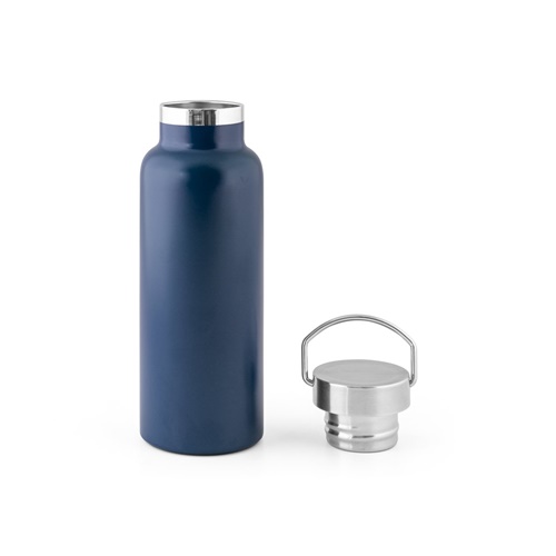 Gourde bleue en métal avec bouchon argenté