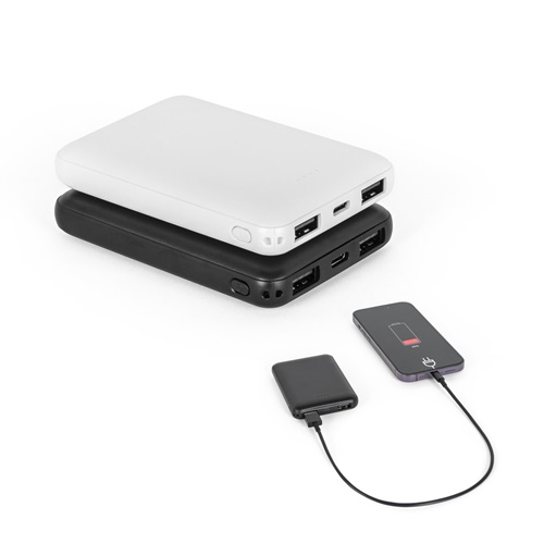 Batteries externes portables noires et blanches connectées