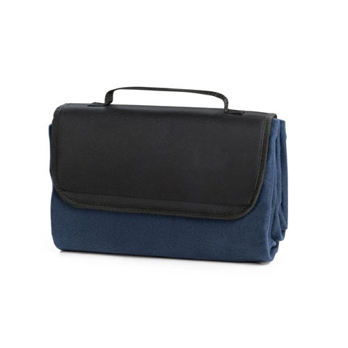 Couverture pliée bleue avec poignée noire