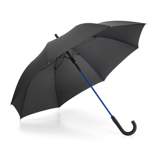 Parapluie noir avec manche bleu et poignée courbée