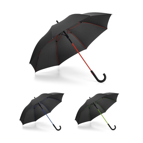 Parapluies noirs avec armatures colorées rouge, bleu, vert