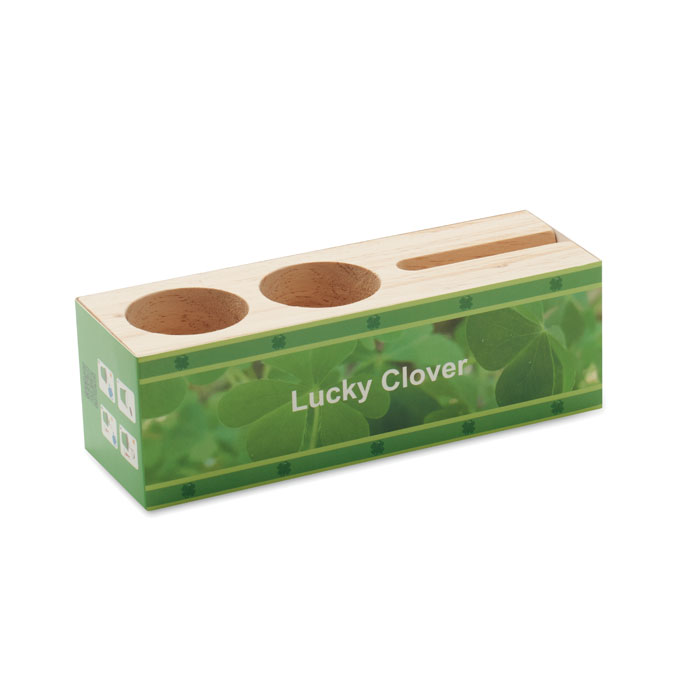 Kit de culture de trèfle porte-bonheur en bois.