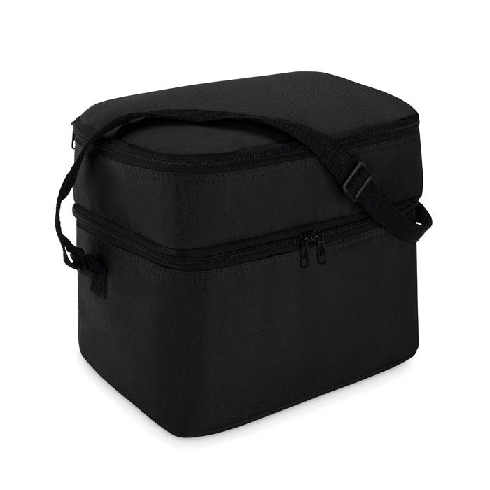 Glacière noire rectangulaire avec bandoulière réglable