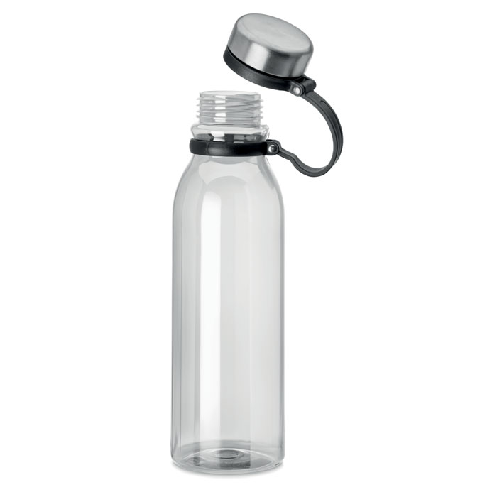 Bouteille d’eau transparente avec bouchon métallique ouvert