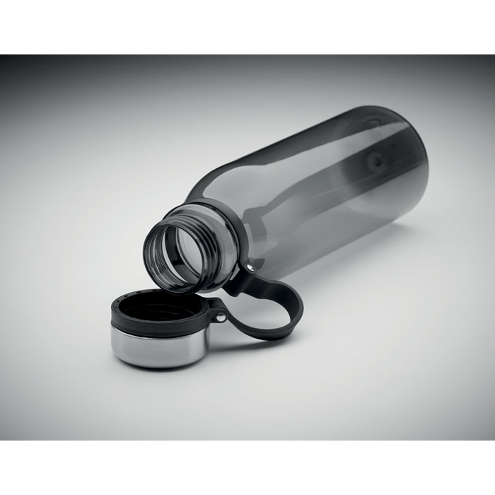 Gourde en plastique gris avec bouchon ouvert