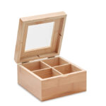 Boîte en bois à couvercle ouvert avec compartiments