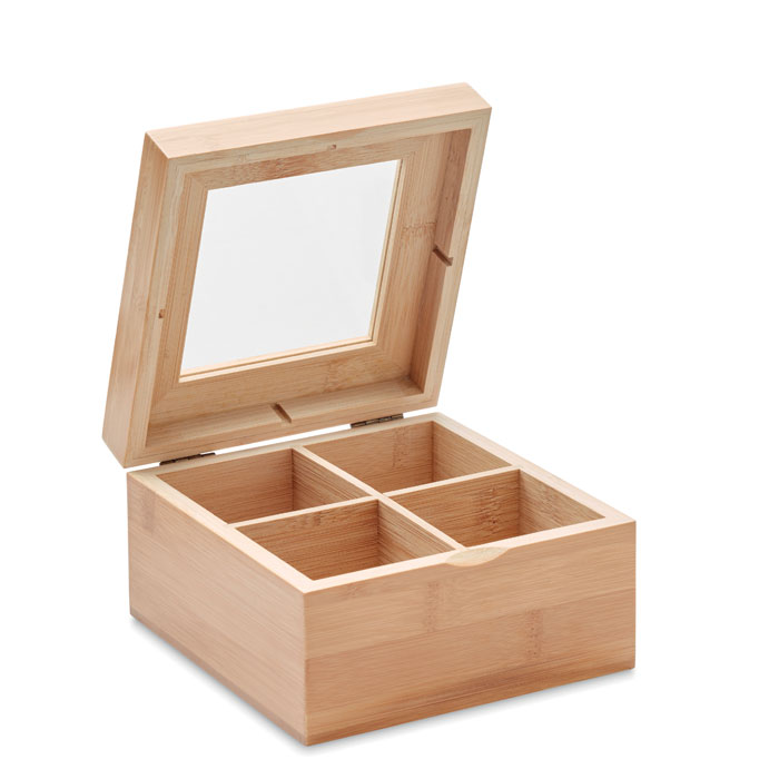 Boîte en bois à couvercle ouvert avec compartiments