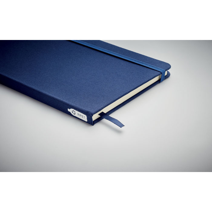 Carnet bleu avec élastique et ruban marque-page
