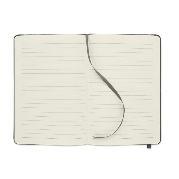 Carnet ouvert à pages lignées avec ruban gris