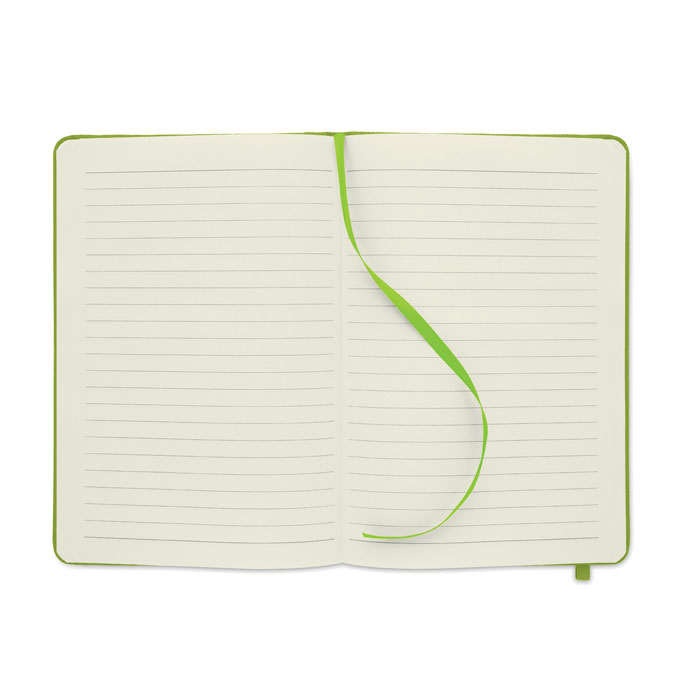 Cahier ouvert avec lignes et marque-page vert