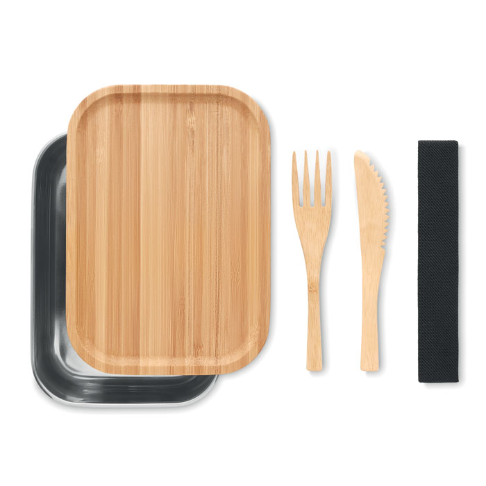 Boîte repas bambou avec couverts écologiques.