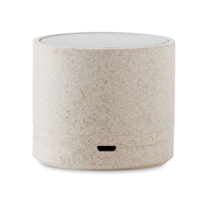 Petite enceinte Bluetooth beige cylindrique