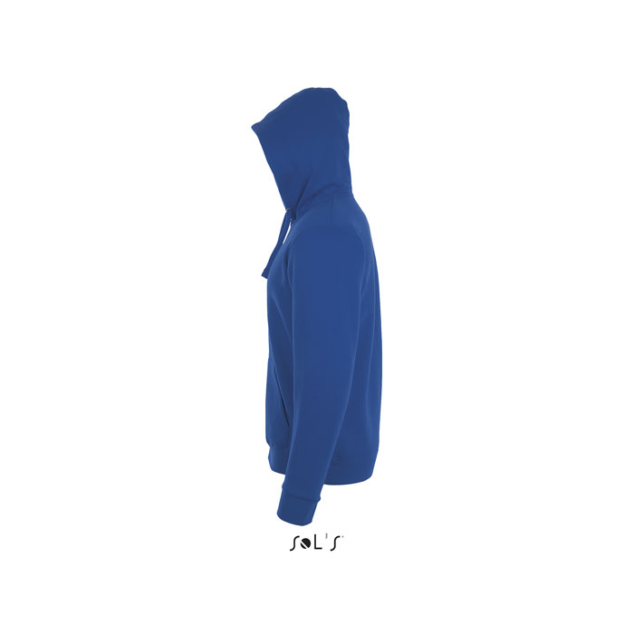 Sweat à capuche bleu vu de côté