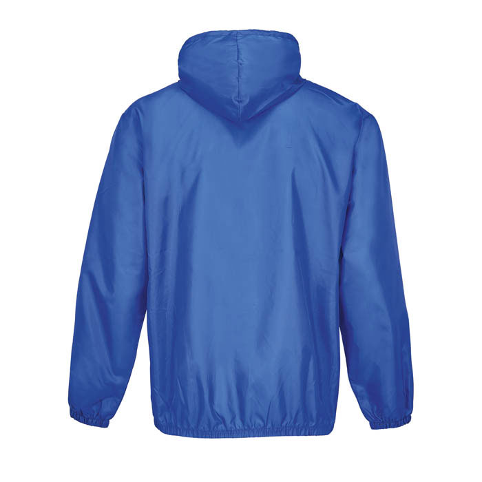 Veste imperméable bleue à capuche vue de dos