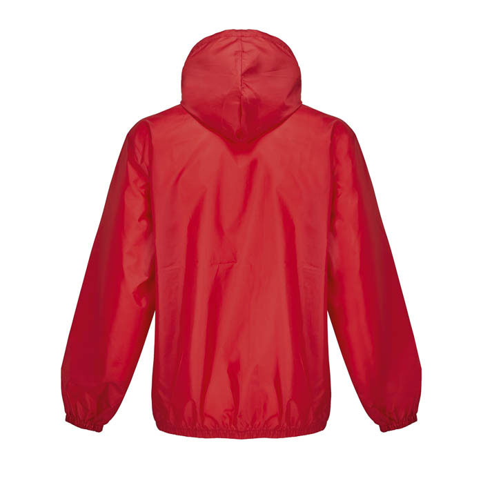 Veste coupe-vent rouge à capuche vue de dos