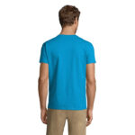 Homme portant un t-shirt bleu de dos