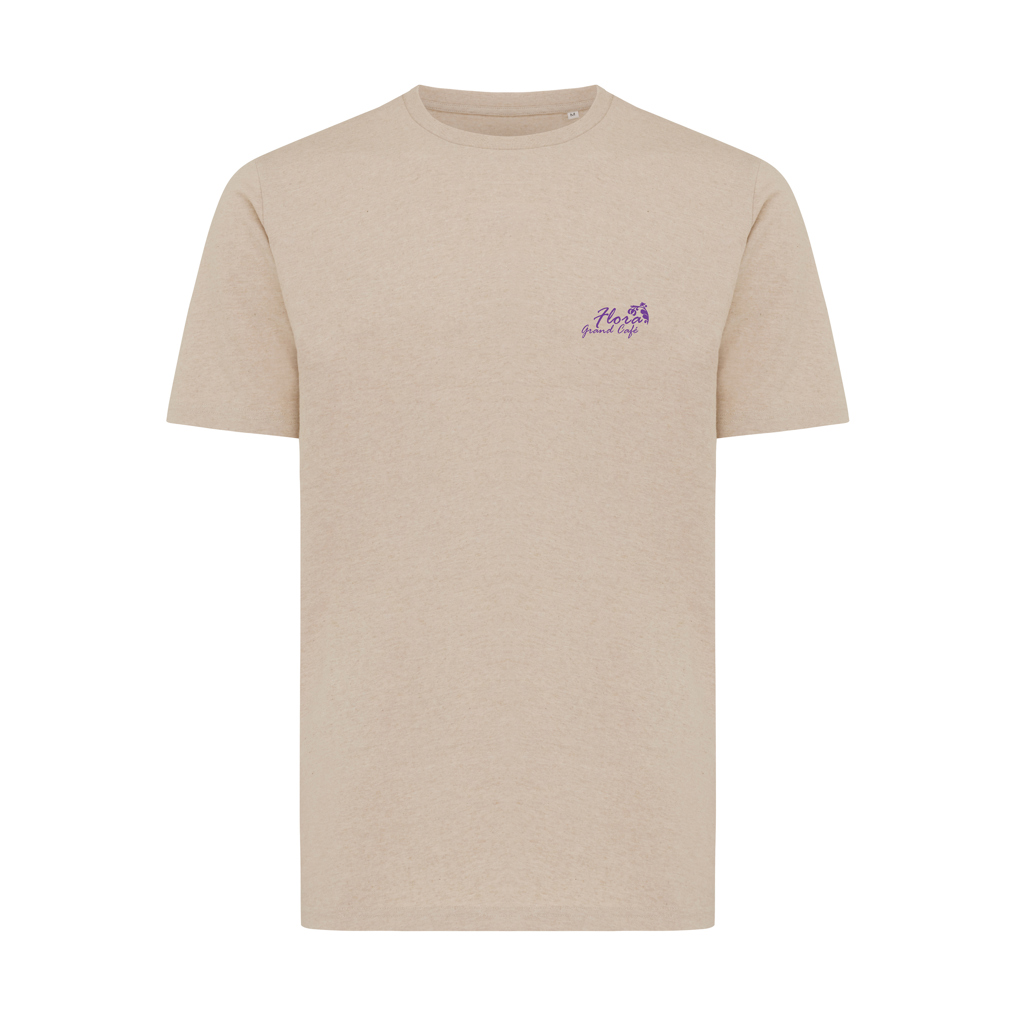 T-shirt beige simple avec petit logo violet