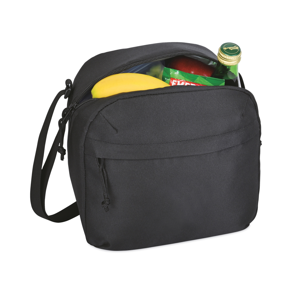 Sac isotherme noir avec aliments à l'intérieur