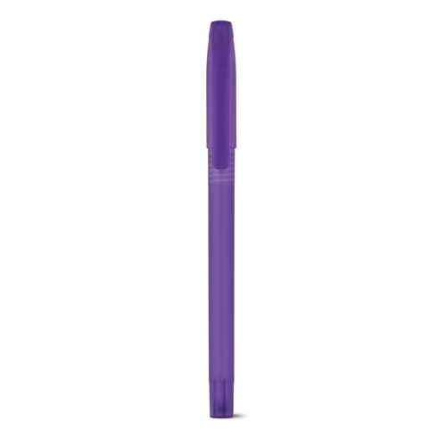Stylo à encre violette avec capuchon.
