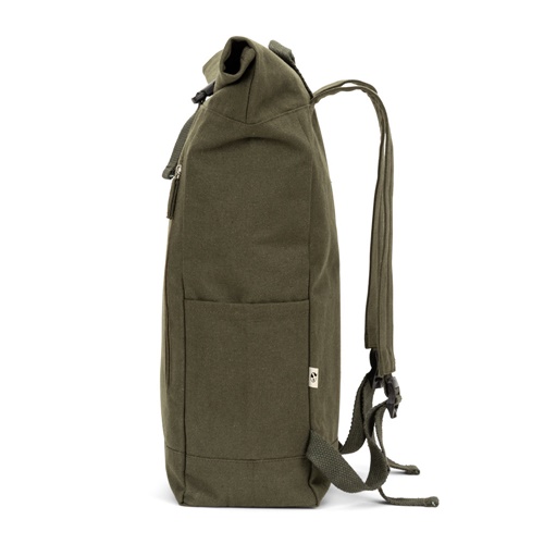 Sac à dos vert en toile vu de côté