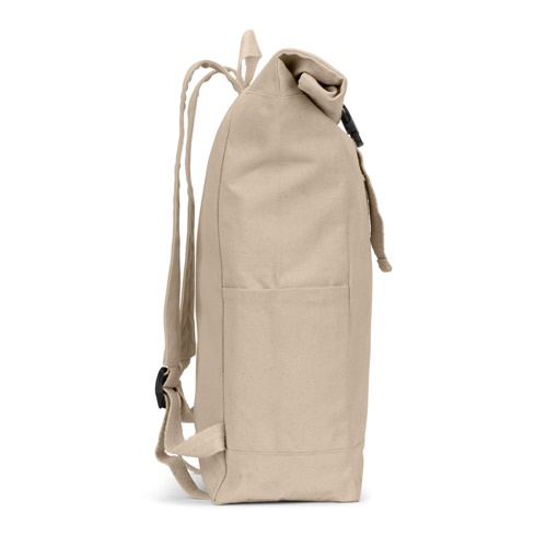 Sac à dos beige en toile vu de côté