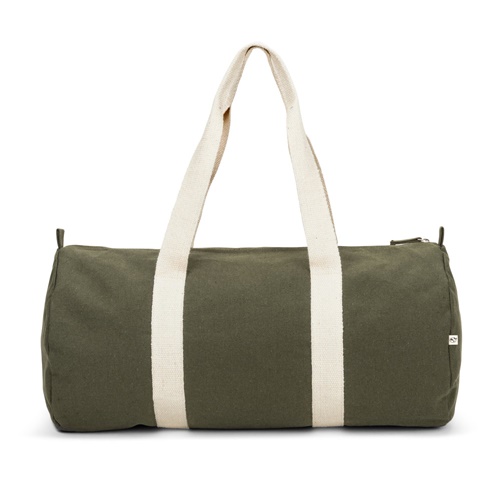 Sac de sport vert en toile avec anses beiges