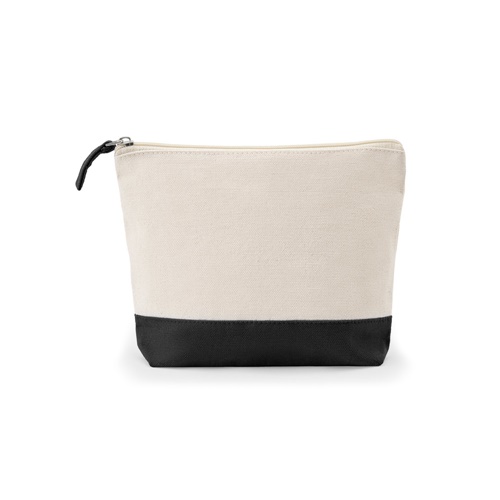 Trousse en toile beige et noire avec fermeture éclair