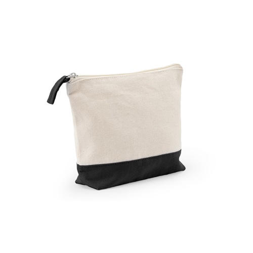 Trousse en toile beige et noire avec fermeture éclair
