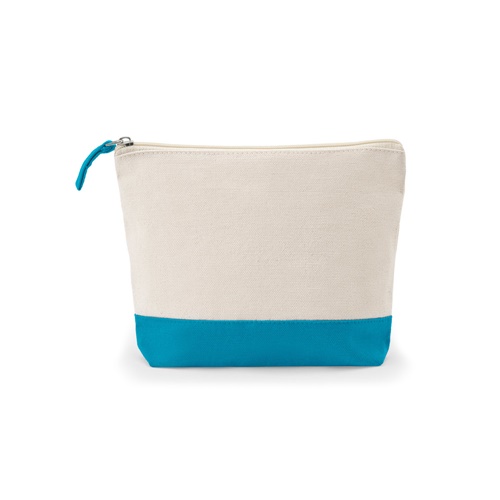 Trousse en toile beige avec base bleue