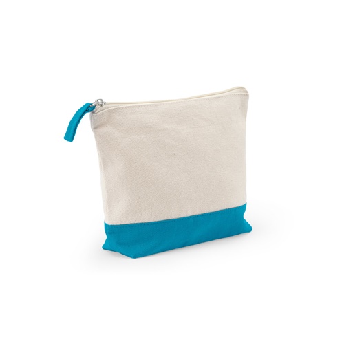 Trousse en toile beige et bleu zippée