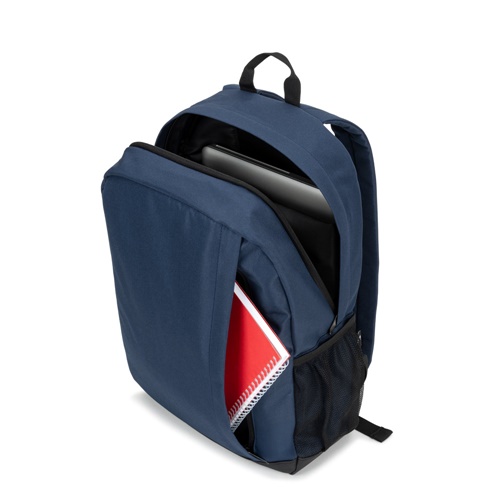 Sac à dos bleu avec ordinateur portable et cahier