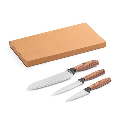 Ensemble de trois couteaux de cuisine avec boîte.