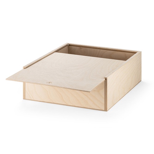 Boîte en bois clair avec couvercle coulissant