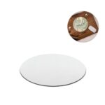 Tapis de souris rond blanc sur table en bois