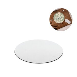 Tapis de souris rond blanc sur table en bois