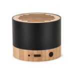Enceinte Bluetooth noire et bambou compacte