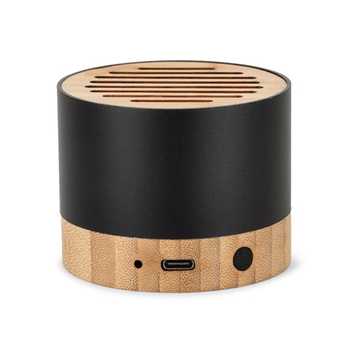 Enceinte Bluetooth noire et bambou compacte