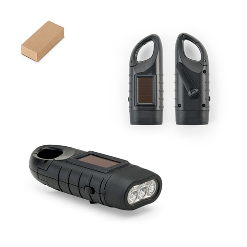 Lampe torche noire rechargeable à énergie solaire