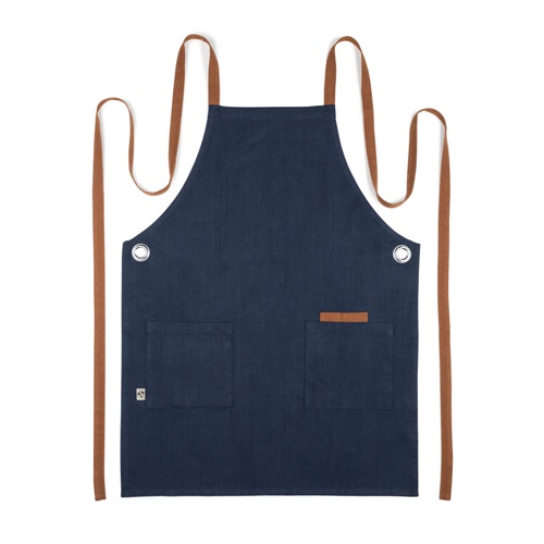 Tablier de cuisine bleu avec poches avant