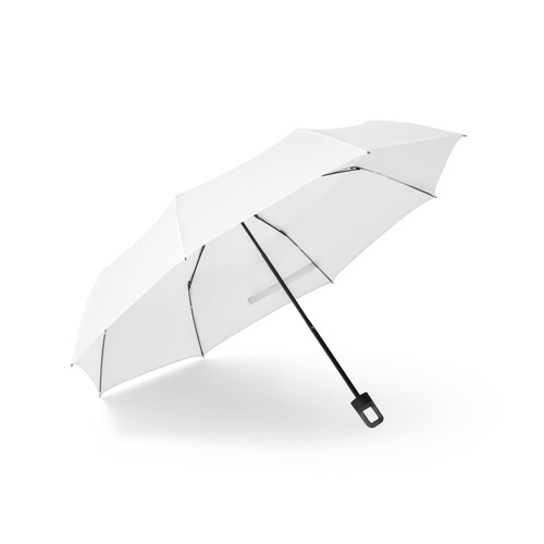 Parapluie blanc ouvert sur fond blanc