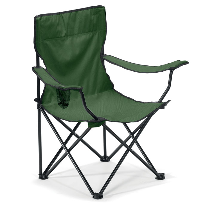 Chaise pliante verte de camping avec accoudoirs