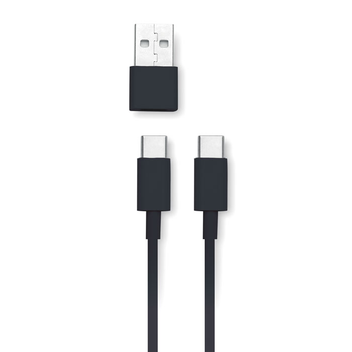 Câble USB et deux connecteurs USB-C noirs