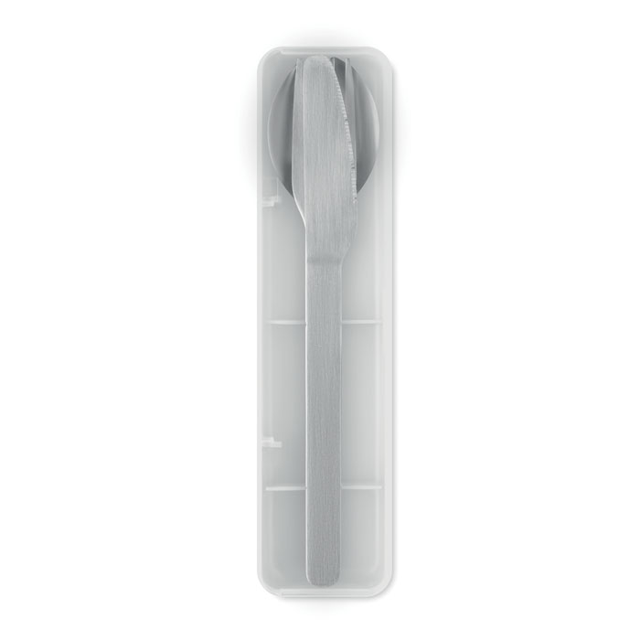 Couverts en métal dans une boîte transparente