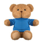 Ourson en peluche brun portant un t-shirt bleu