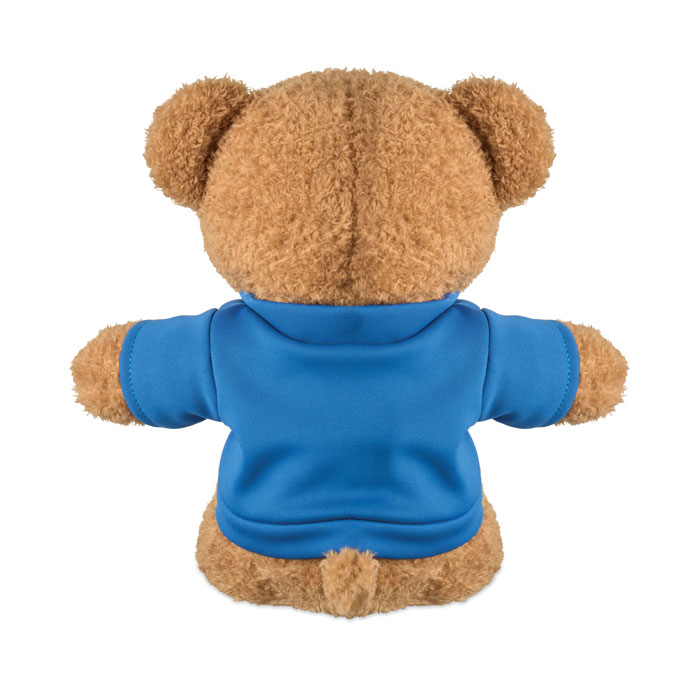 Ours en peluche avec sweat bleu vu de dos