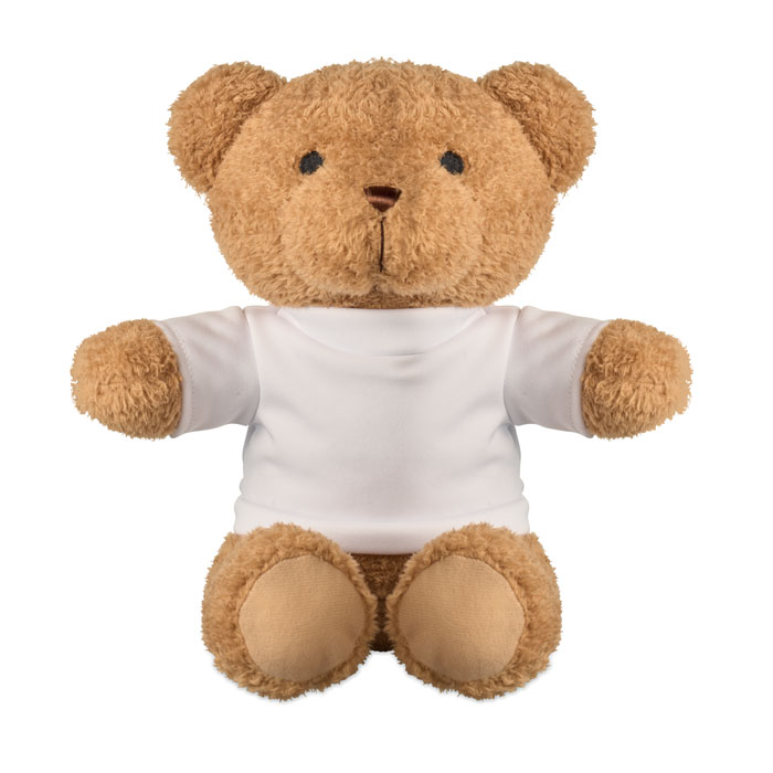 Ourson en peluche brun avec t-shirt blanc